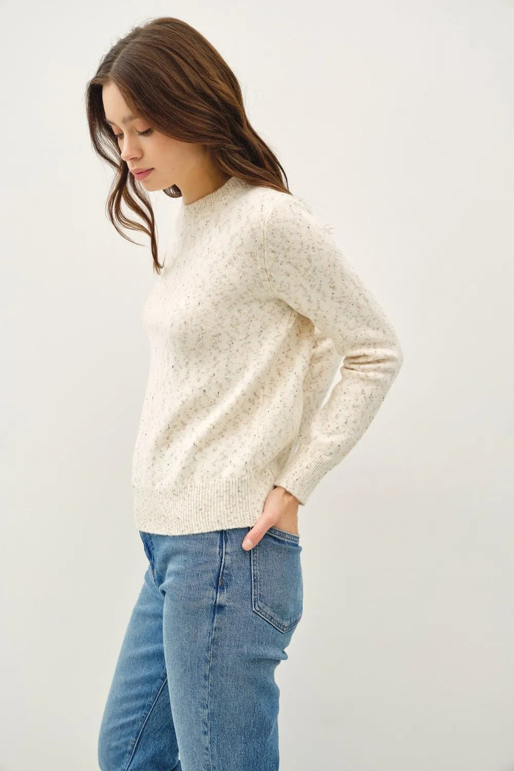 Be Cool Heathered Round Neck Long Sleeve Sweater for Women