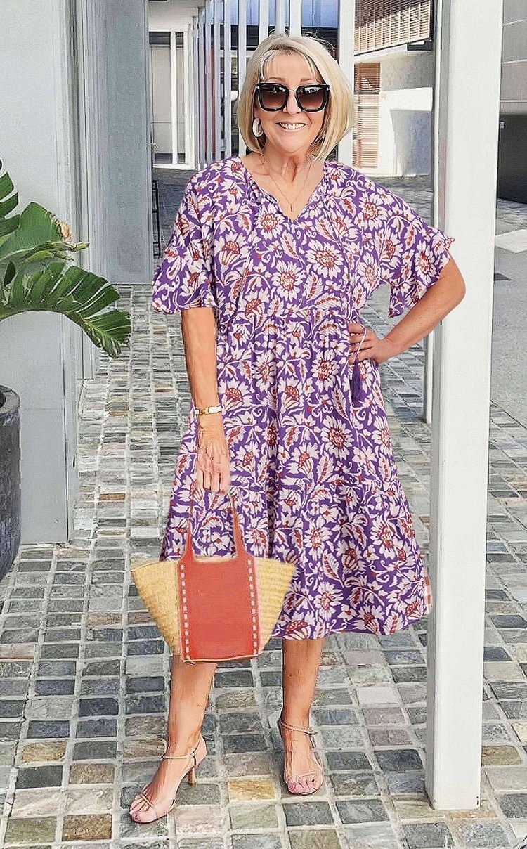 Women's Printed Dress with 5-Point Sleeves