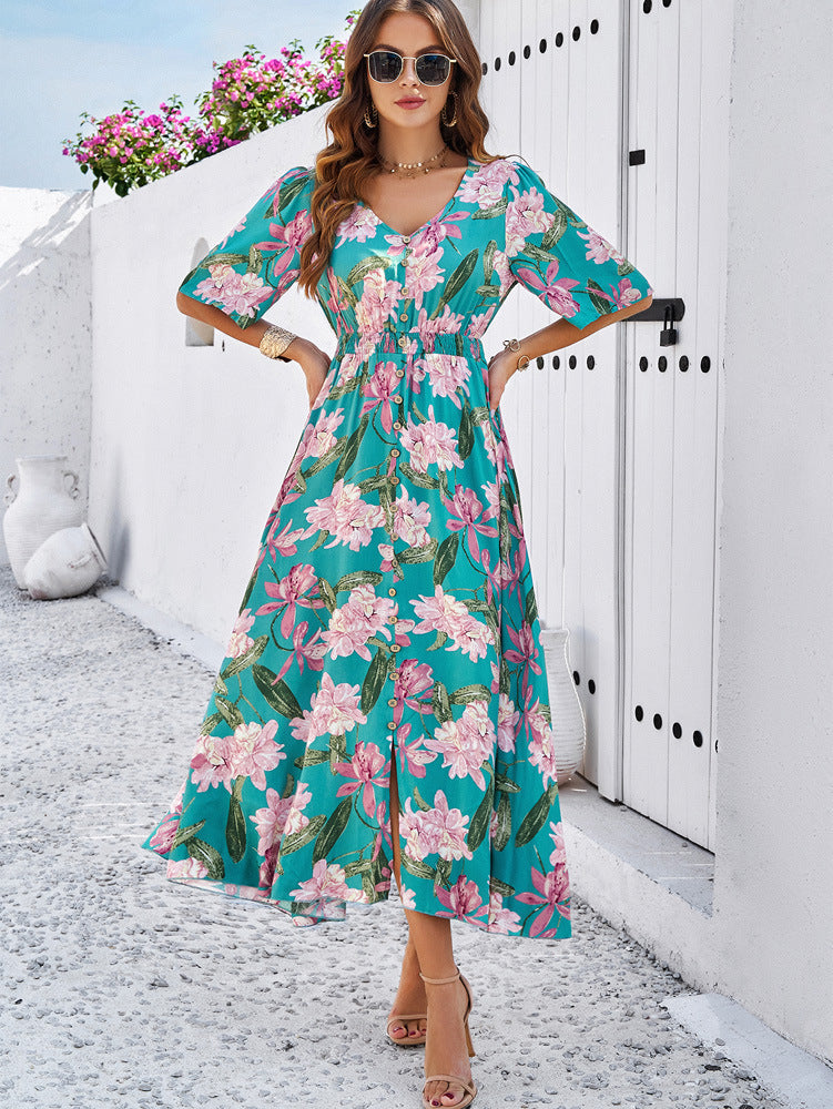 Women's Casual Floral Print Slit Dress