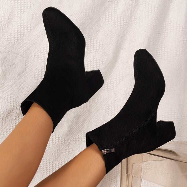 Women's Pointed Toe Suede Stretch Mid-Calf Martin Boots