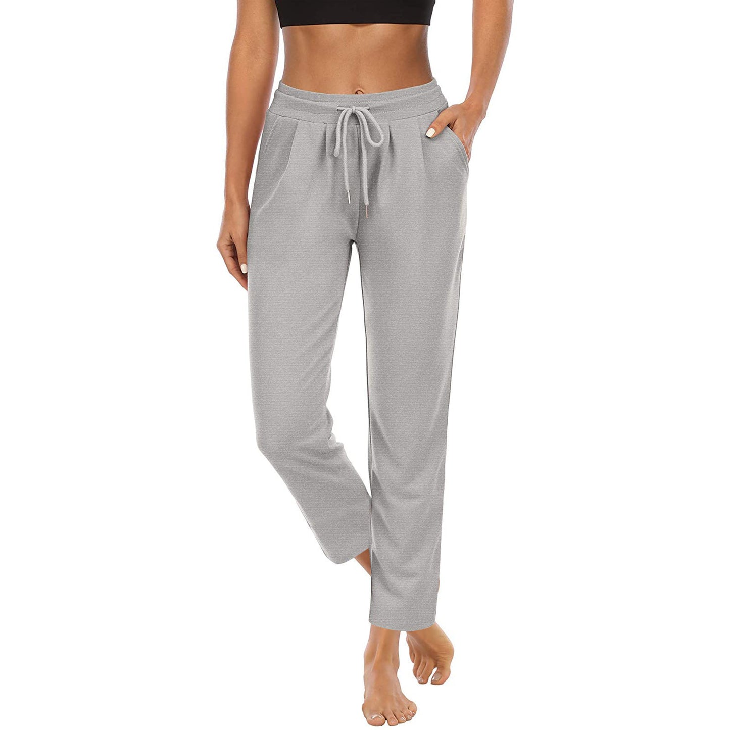 Women's Solid Color Pocket High Top Sports Fitness Yoga Wide Leg Cropped Pants