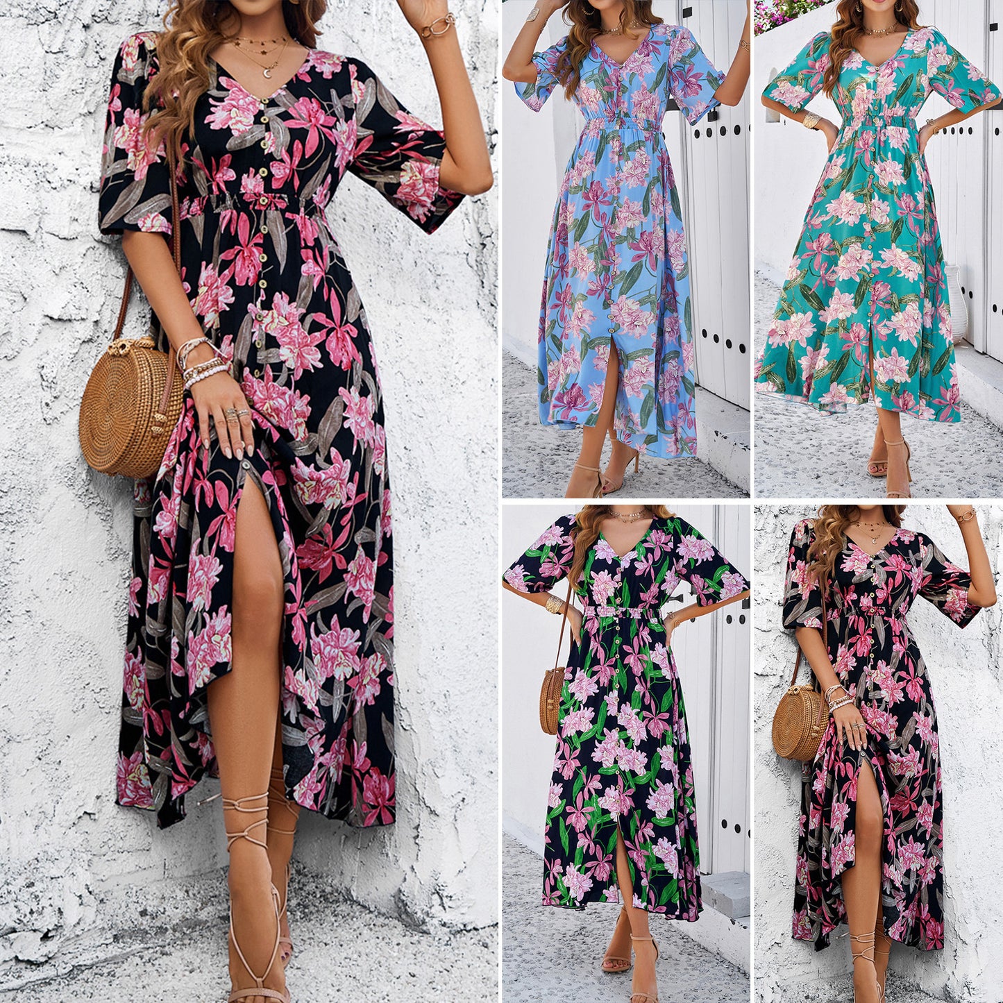 Women's Casual Floral Print Slit Dress