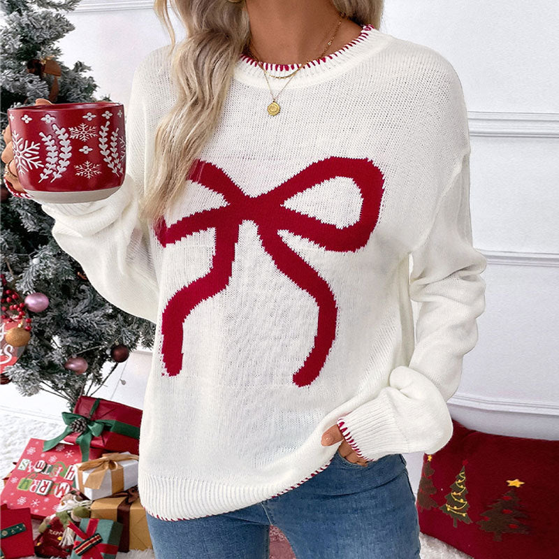 Loose-Fit Round Neck Long Sleeve Christmas Sweater