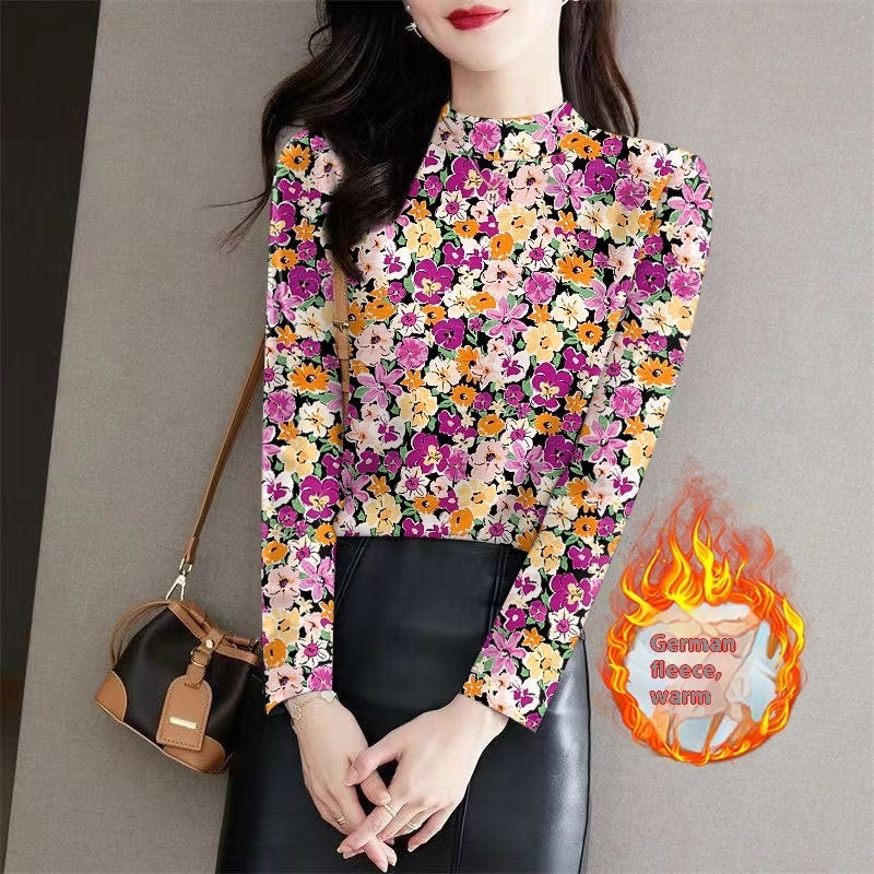 Women's Half Turtleneck Printed Outerwear Bottoming Shirt