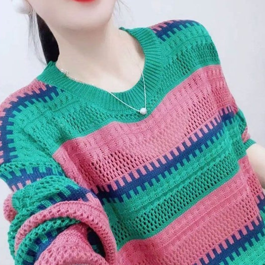 Rainbow Striped Sweater for Women – Spring and Autumn Style