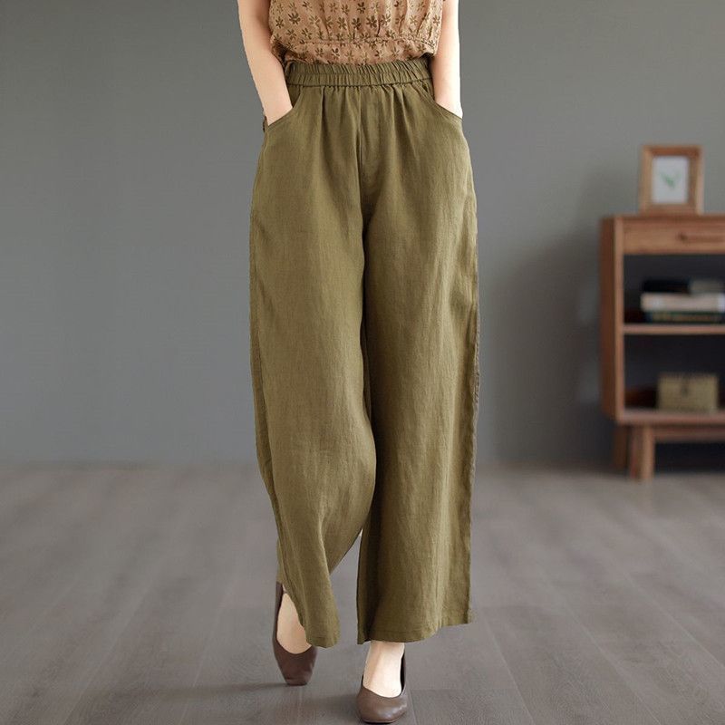 Thin High-Waist Loose-Fit Artistic Retro Cotton-Linen Straight-Leg Pants