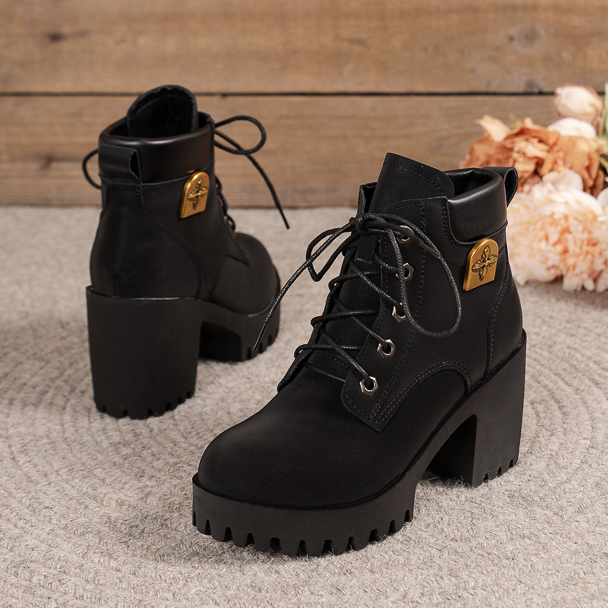 Plus Size Chunky Heel Martin Boots with Thick Bottom – Fashionable and Versatile