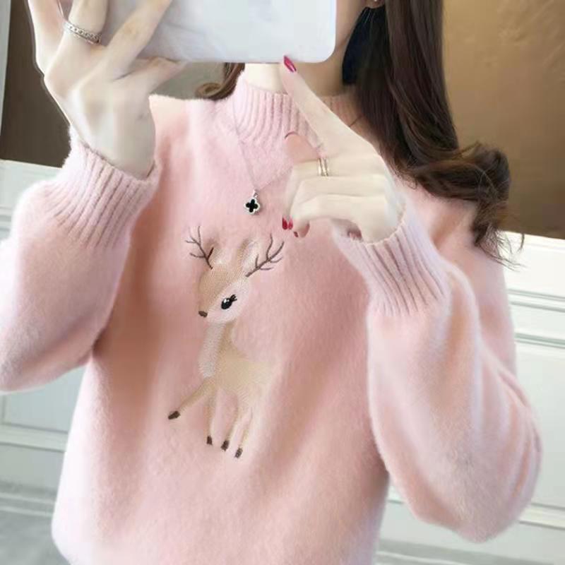 Women's Imitation Mink Mock Neck Sweater – Thickened Knitted Casual Bottoming Shirt for Students