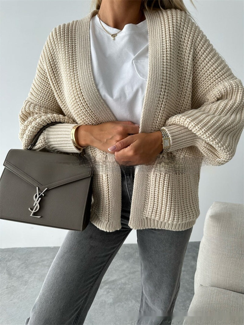 Solid Color Knitted Cardigan Sweater