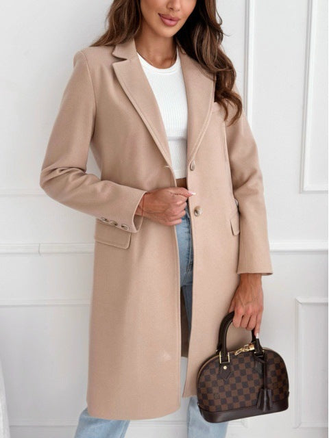 Simple Mid-Length Button Woolen Coat – Stylish Outerwear