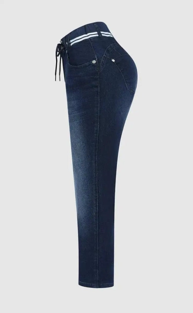 Athleisure Style Skinny Jeans For Women, A Sporty Drawstring Waist, Butt-Lifting Dark Wash Jeggings