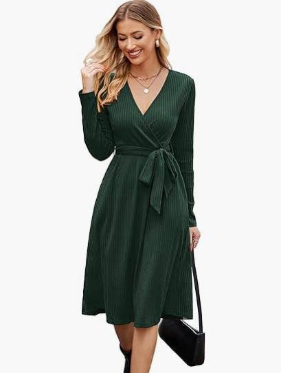 Mid-Length Dress with Belt and Pockets