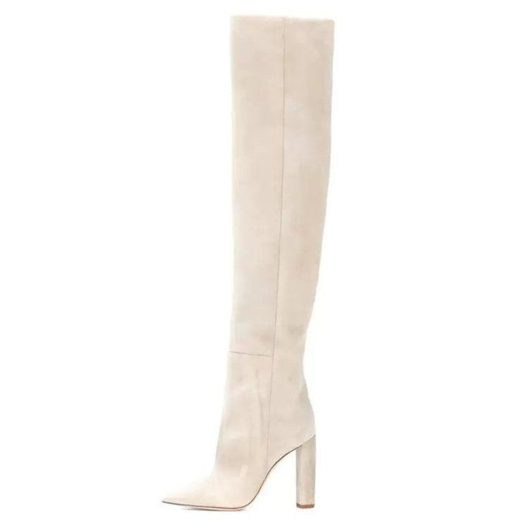 Women's Matte Over-the-Knee Pleated Boots – Thick Heel High Heels