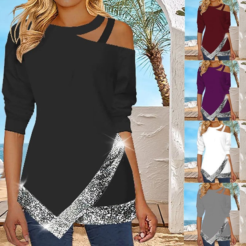 New Strapless Irregular Sequin Long Sleeve Casual Top