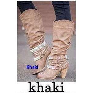 Plus Size Pleated Women's Boots with Thick High Heels