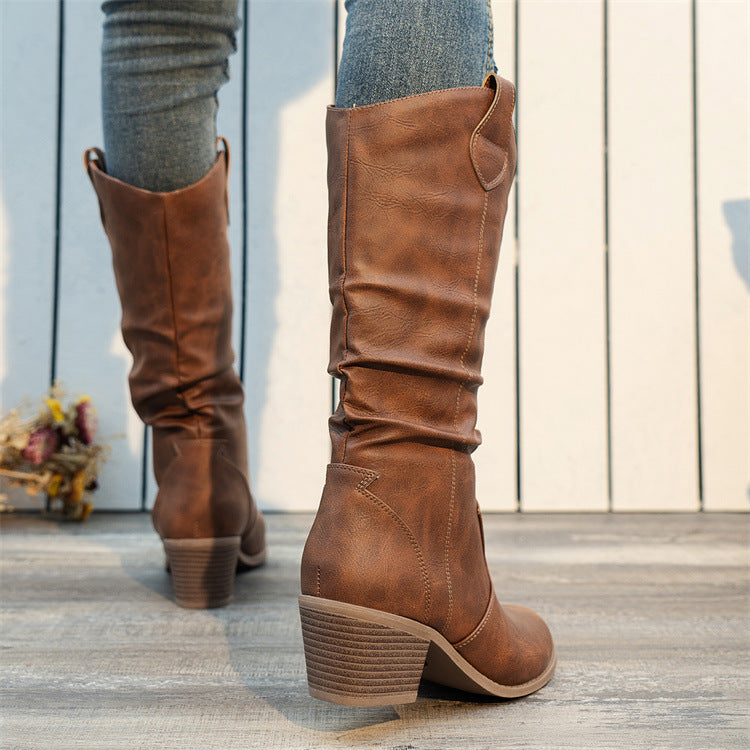 Fashionable Round Toe High Heel Boots for Women