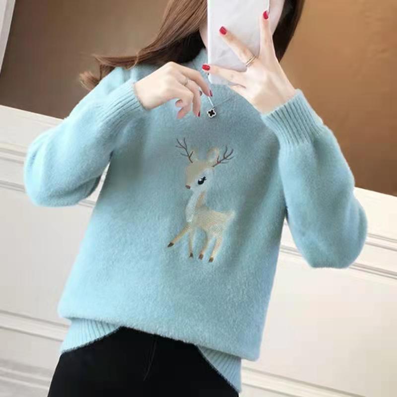 Women's Imitation Mink Mock Neck Sweater – Thickened Knitted Casual Bottoming Shirt for Students