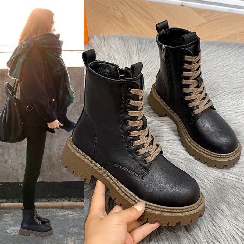 Thick-Soled Low-Top Single-Layer Skinny Boots for Small Sizes