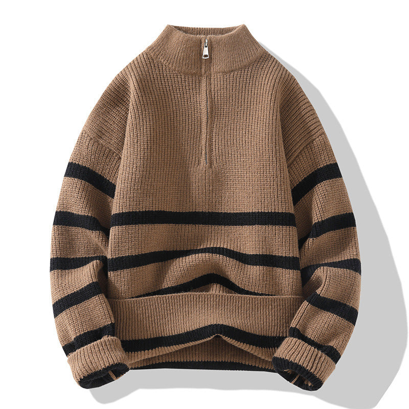 Striped Half Turtleneck Knit Sweater