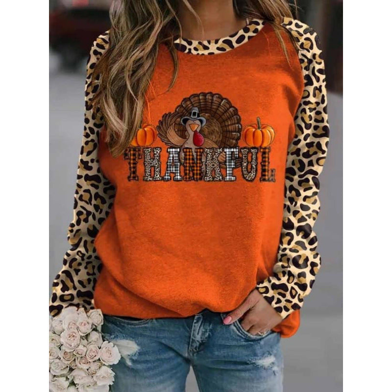 Women's Printed Crew Neck Sweater with Long Sleeves