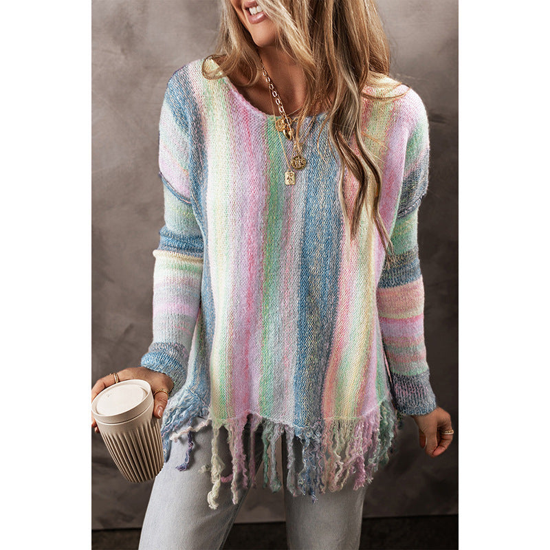 Women's Round Neck Pullover Sweater with Long Sleeves