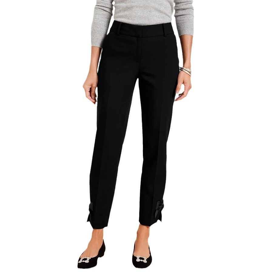 Women's Slim High-Waist Cropped Pants with Bow Detail