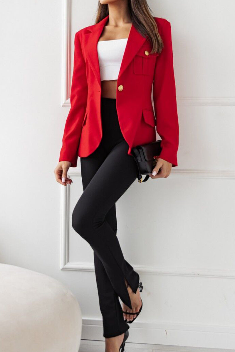 Women's Double-Breasted Solid Color Blazer Coat