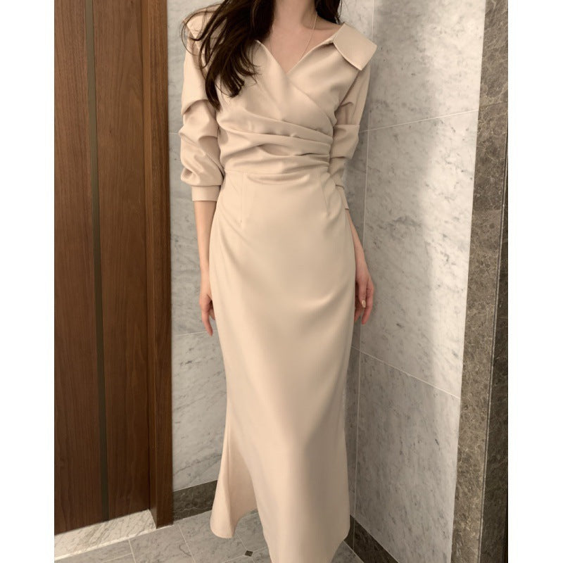 Slimming Puff Sleeve Elegant Young Self-tie Dress Women