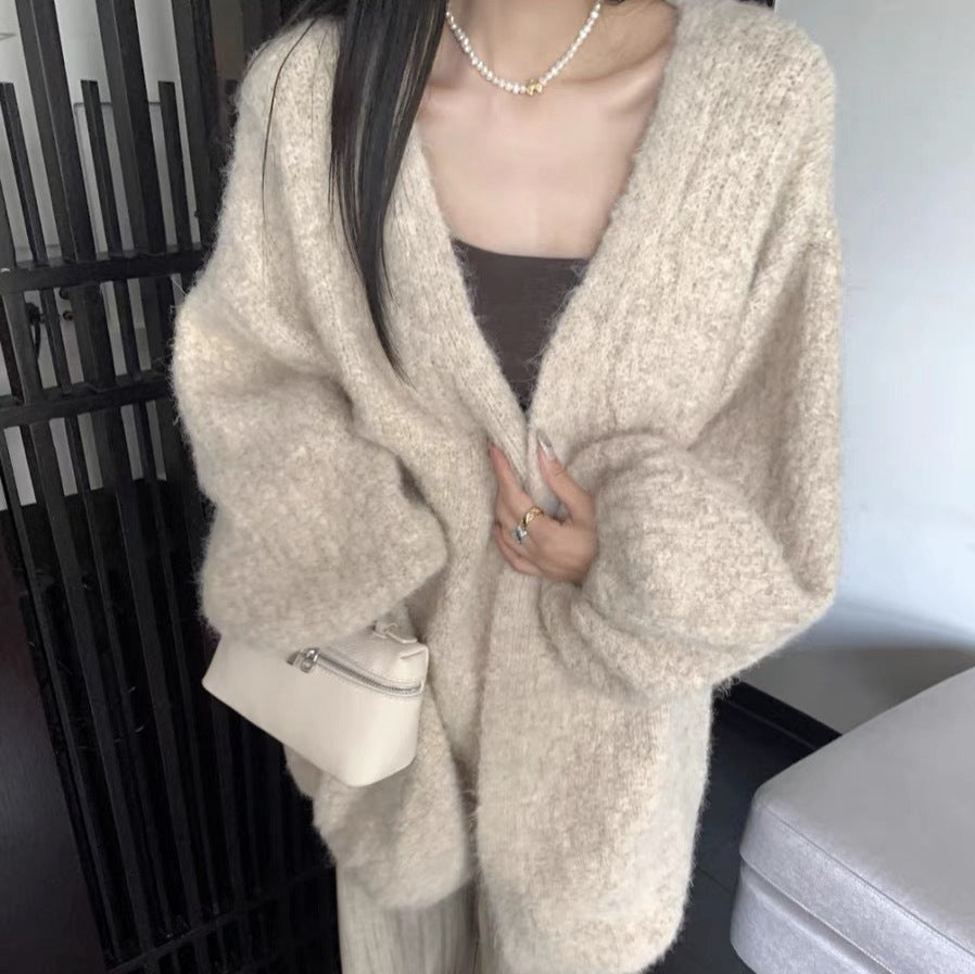 Loose-Fit Sweet Mid-Length Knitted Cardigan