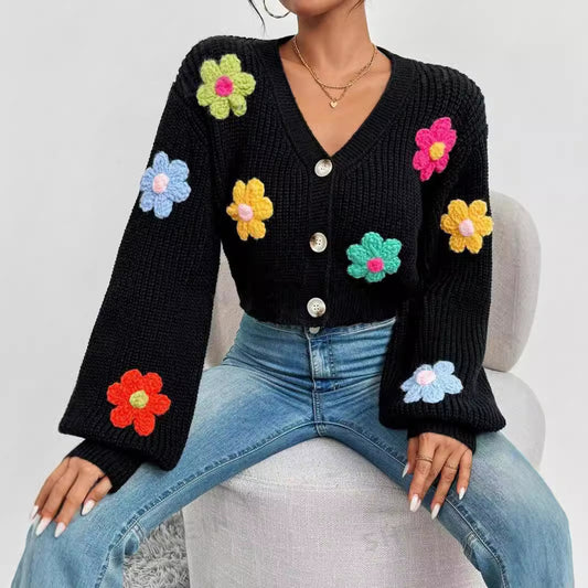 Sweet Floral Pattern Cardigan Sweater