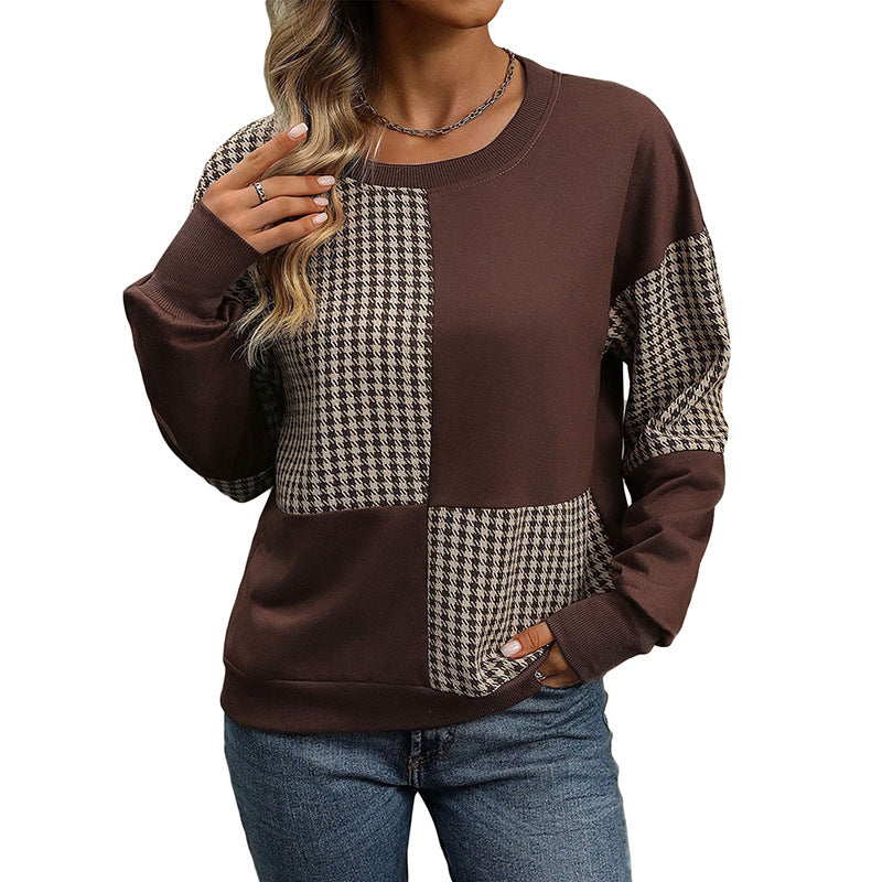 Brushed Multicolor Houndstooth Hoodie Sweater