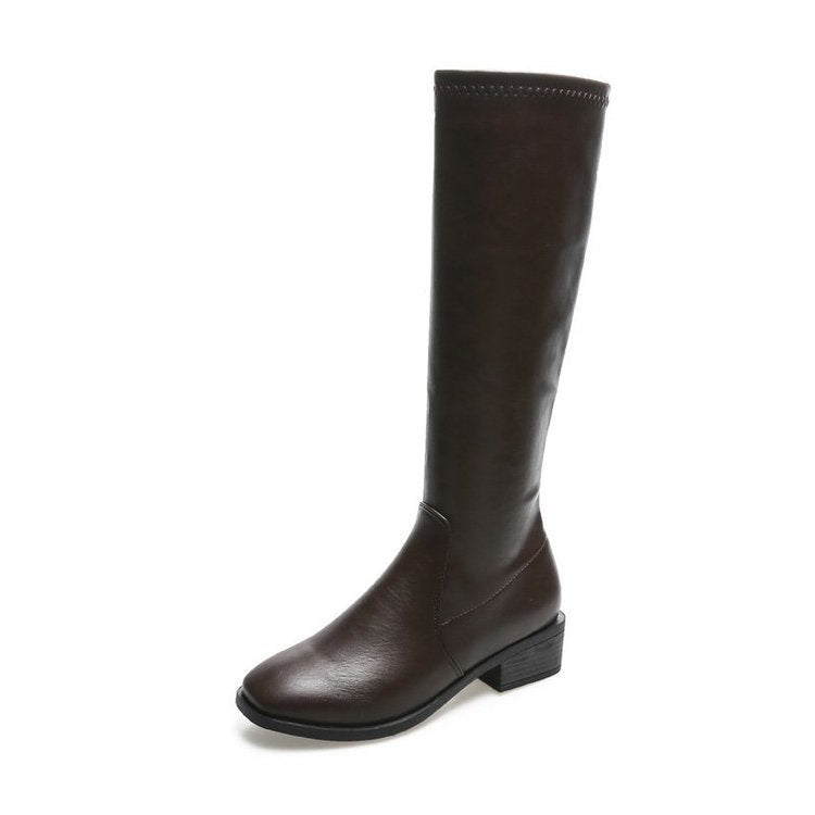 Women's Side-Zipper Chunky Heel Leather Boots