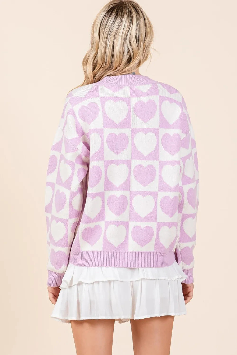 Mittoshop Checkered Heart Button-Down Cardigan for Women