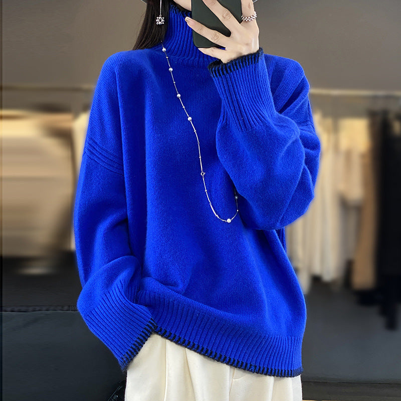 Cozy Loose-Fit Thick Knit High-Collar Wool Sweater