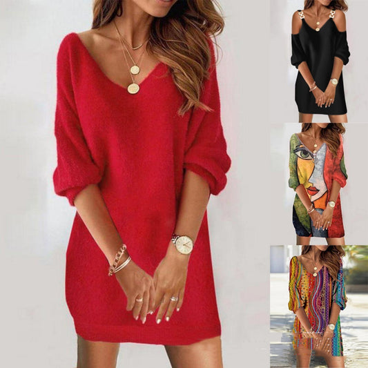 Women's Casual Loose-Fit Solid Color Plush Dress