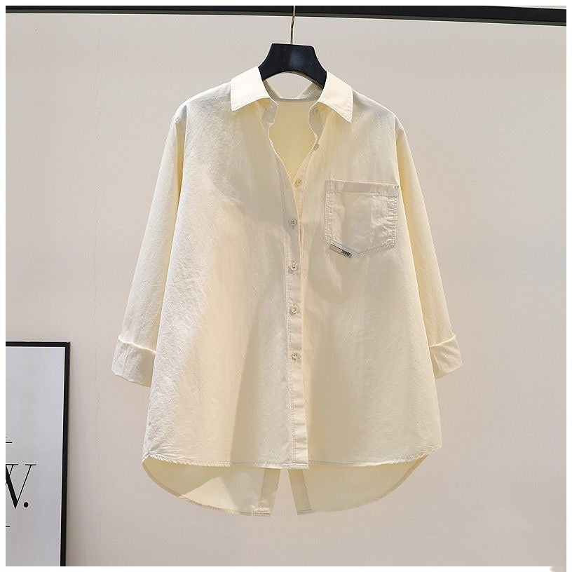 Women's Solid Color Loose-Fit Mid-Length Shirt