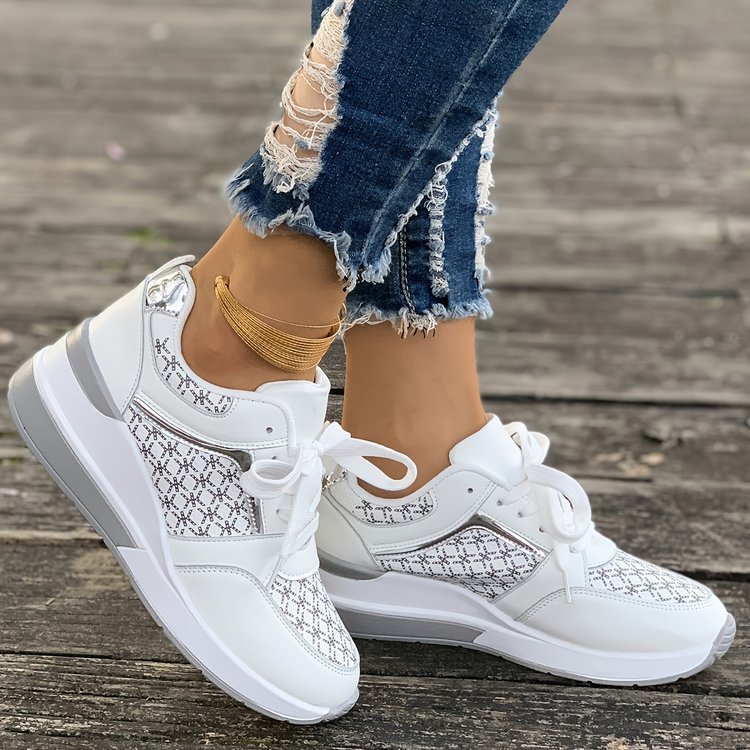 Women's Casual Lace-Up Sports Shoes with Thick Sole and Lightweight Design