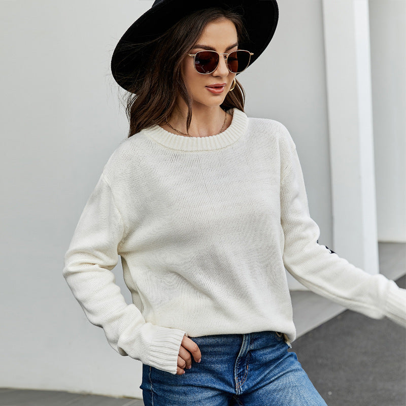 European and American Letter Jacquard Casual Sweater – Loose Fit Idle Style Pullover