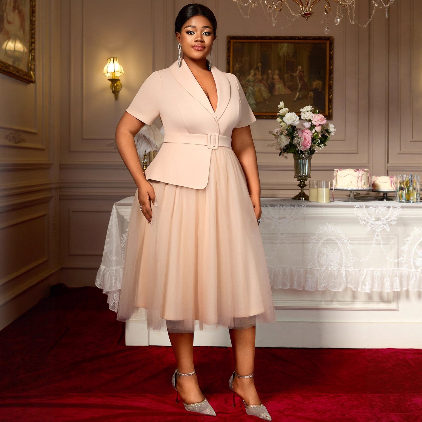 Slim Fit Slimming Suit Skirt Belt Mesh Dress