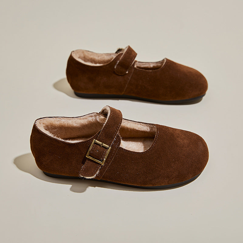 Suede Fleece-Lined Casual Flat Shoes, Grandma Style