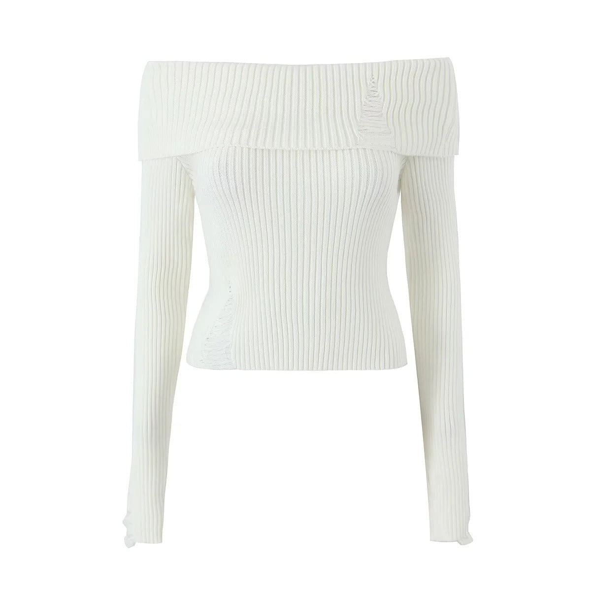 Off-Shoulder Large Lapel Short Sweater – Women's Fashion Top