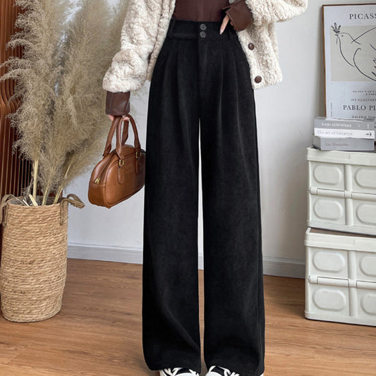 Women's White Corduroy Wide-Leg Pants with Narrow Straight Fit