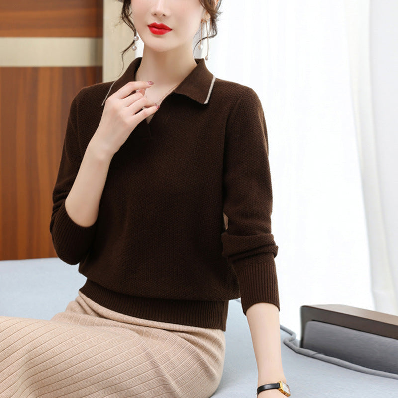 New Spring & Autumn Polo Collar Top – Western Style Fashion Sweater