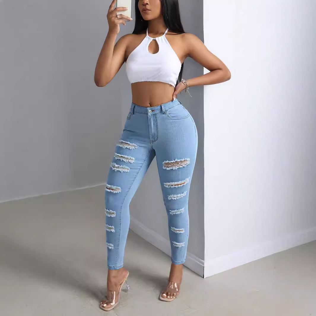 Fashionable Women's Ripped Jeans Trousers