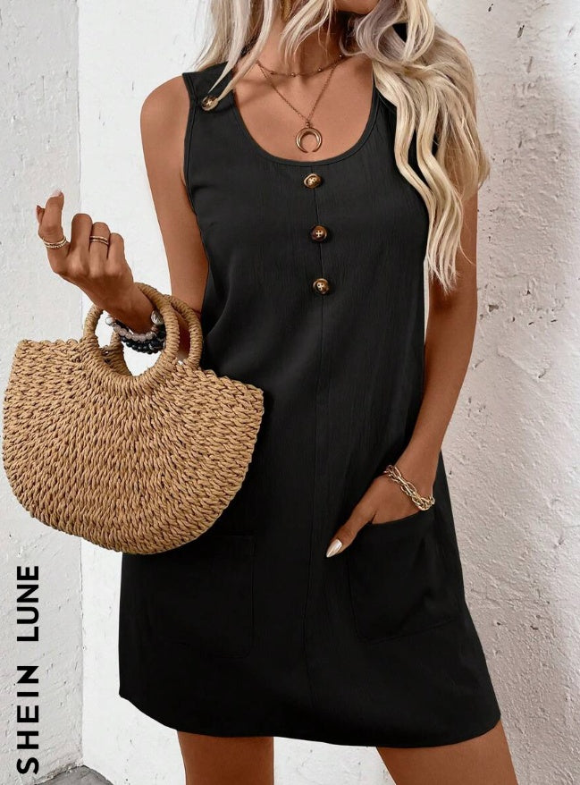 Solid Color Simple Style Women Sleeveless A-Line Dress For Daily Wear