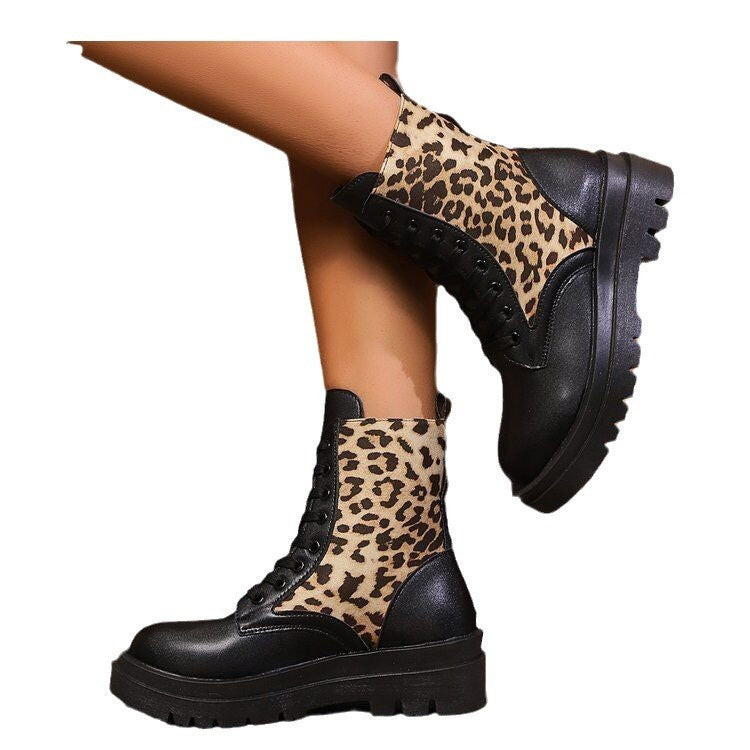 Women's Plus-Size Leopard Print Splice Martin Boots