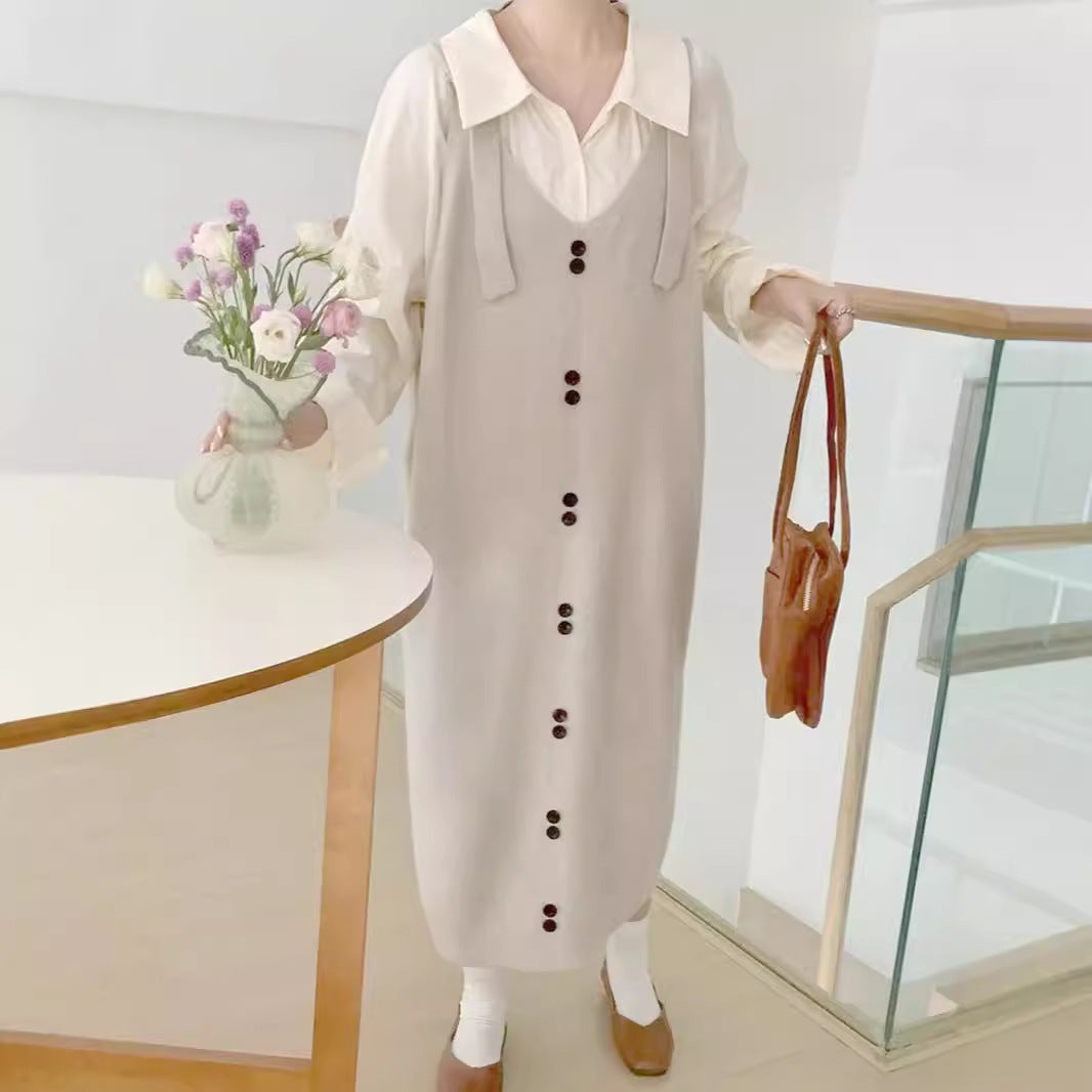 Autumn And Winter Pure Color Korean Fashion Casual Dress