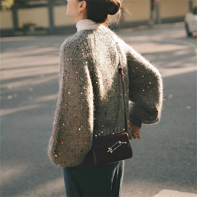 Vintage Gray Sequin Sweater Cardigan Coat