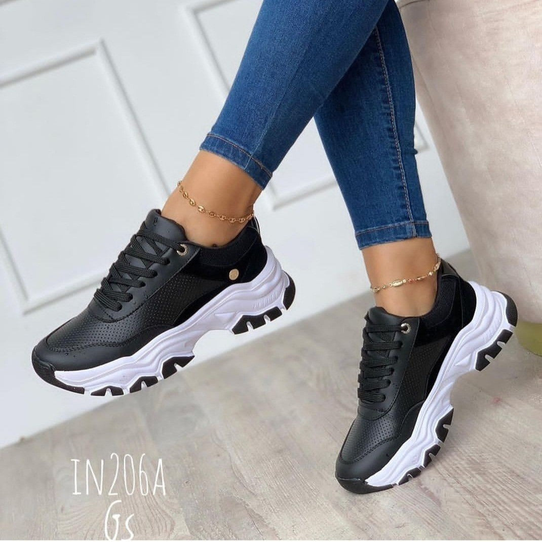 Women's Platform Solid Color Lace-Up Shoes