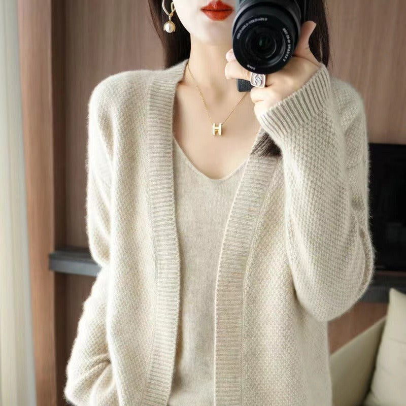 Knitted Cardigan with Two-Piece Sling and V-Neck Sweater – Elegant Temperament Design